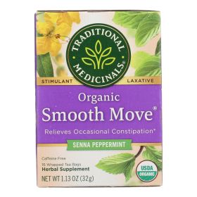 Traditional Medicinals Organic Smooth Move Peppermint Herbal Tea — 16 Tea Bags per Box (Case of 6)