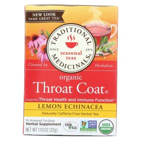 Traditional Medicinals Organic Throat Coat Lemon Echinacea Herbal Tea — 16 Tea Bags per Box (Case of 6)