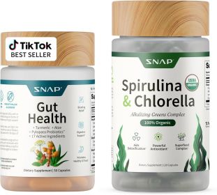 Snap Supplements Gut Health & Organic Spirulina Chlorella Bundle–Probiotic + Digestive Enzymes + Greens–Supports Digestion, Detox, Energy & Immune