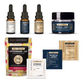 Hemp Extract Sample Kit – Relief & Control Tinctures, Softgels, Salve & Δ9 Gummies for Sleep, Stress & Muscle - Entourage: Muscle + Joint + Stress